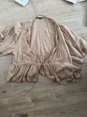Abercrombie & Fitch Taupe Tie-Front Peasant Blouse
